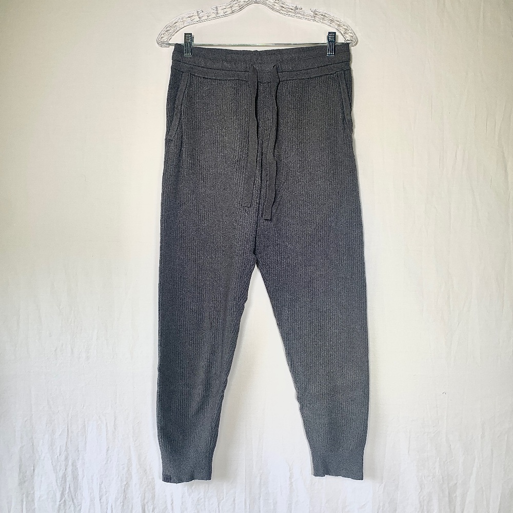 Barefoot Dreams CozyChic Lite Ribbed Joggers Carbon Charcoal Gray M Drawstring